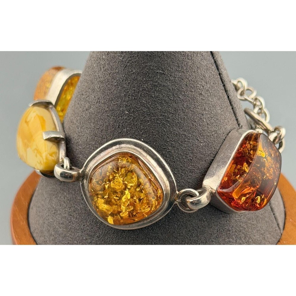 Vintage Amber Bracelet Sterling Silver Baltic Cognac Butterscotch Chunky 37g